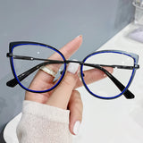 Flyshadow Trendy Office Cat Eye Anti Blue Light Oversized Glasses Computer Women Blue Blocking Gaming Big Size Eyeglasses Alloy Frame