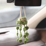 Flyshadow Boho Car Plant Crochet Hanging Basket, Hanging Plant for Car Decor