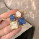 Flyshadow Vintage Blue Resin Square Drop Earrings for Women Fashion Design Irregular Geometric Pendant Charms Earrings Jewelry Party Gifts