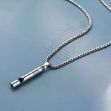 Flyshadow Outdoor Emergency Whistle Pendant Necklace Unisex Simple Silver Color Sweater Necklace For Women Men Jewelry Gifts