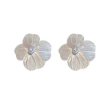 Flyshadow Exaggerated Gold Color Alloy Flower Studs Simple Pearl Stamen Earrings For Women Fashion Party Jewelry INS Accessories