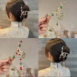 Flyshadow New pearl Tassel Hair Claw China Style Retro Flower Hair Clip Barrette Alloy Hairpin Ponytail Clip Crab Hanfu ACCESSORI FOR GIRL