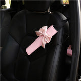 Flyshadow 1PC Cute Bow Tie Soft Plush Protector Shoulder Pad Styling Car Accessories Pink Princess Bow Decor  Car Seat Belt Cover