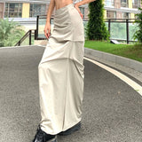 Flyshadow Vintage Cargo Skirt Women Ruffle Y2k Fashion Slit Skirts Streetwear Casual Solid Summer Long Skirt Aesthetics A-line