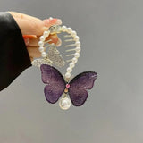 Flyshadow New Headwear Temperament Ball Hair Clip Hand-Embroidered Butterfly Pearl Ponytail Clip Headdress Head Buckle Accessories