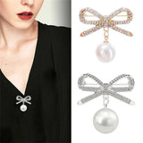 Flyshadow 1PC Elegant Imitation Pearl Pendant Brooch Golden Silver Fixed Straps Anti Slip Pins Women Scarf Sweater Cardigan Jewelry Gift