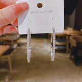 Flyshadow Silver Color Round Crystal Hoop Earrings for Women Bijoux Geometric Rhinestone Earrings Statement Jewelry Gifts