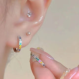 Flyshadow Colorful Zircon Rainbow Hoop Earrings For Women Multicolor Crystal Huggie Charming Female Wedding Earring Piercing Jewelry Gifts