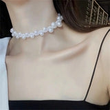 Flyshadow Luxury Vintage Imitation Pearl Choker Necklae For Women Adjustable Pearl Strand Chain Necklace Wedding Bridal Jewelry Gift