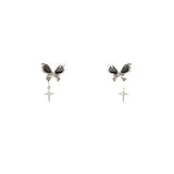 Flyshadow Vintage Black Crystal Butterfly Star Zircon Tassel Stud Earrings For Women Fashion Jewelry Accessories Dropshipping