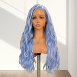 Flyshadow Sky Blue Wig Synthetic Lace Front Wigs for Women Lace wigs Reday to Wear Deep Wave Wigs Long Blue Wig Synthetic Hair Cosplay Wig