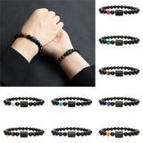 Flyshadow 12 Zodiac Sign Obsidian Bracelet For Women Men Fashion Natural Black Agate Stone Elastic Rope Bead Bracelet Bangles Lucky Gift