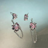 Flyshadow Pink Heart Zircon Chain Tassel Earrings for Women Romantic Design Two-Wear Long Pendant Earring Fashion Jewelry