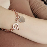 Flyshadow Women Bracelets Stainless Steel Chain Heart Charms European and American Fashion Minimalist Love OT Buckle Peach Heart Shaped