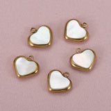 Flyshadow No Fade 5pcs Stainless Steel Love Heart Shell Charms Beads Pendants for DIY Necklace Bracelet Jewelry Making Handmade Supplies