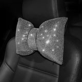 Flyshadow 1PC Diamond Crystal Bowknot Car Neck Pillow Rhinestone Auto Headrest Seat Support Waist Pillows Bling Car Accessories for Women