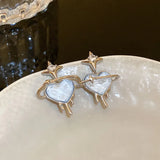 Flyshadow Korean Zircon Mang Star Ring Heart Earrings Sweet Cool Cream Blue Earrings Birthday Party Jewelry Gift Accessories