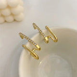 Flyshadow New Design Irregular U-shaped Gold Color Earrings for Woman Korean Crystal Fashion Jewelry Unusual Accessories Girls