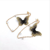 Flyshadow Fashionable Long Tassel Needle Embroidered Butterfly Earrings Simple Versatile Pearl Earrings Sweet Slimming Earrings