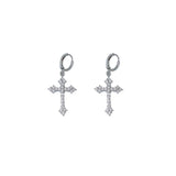 Flyshadow Cool Pink Rhinestone Zircon Cross Earrings For Women Korean Fashion Earring Daily Birthday Party Jewelry Gifts