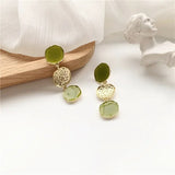 Flyshadow Fashionable Matcha Green Earrings Irregular Geometric Earrings Internet Celebrity Temperament Small and Fresh Long Earrings