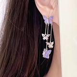 Flyshadow Fashion Purple Butterfly Long Tassel Earrings For Women Light Luxury Temperament Earring Party Jewelry Gifts