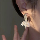 Flyshadow French Irregular Petal Earrings Light Luxury Retro Crystal Tassel Shell Earrings For Women Fashion Jewelry Wholesale