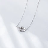 Flyshadow Mini Cubic Zirconia Interlocking Heart Charm Chain Necklace Romantic Hollow Double Hear Necklace