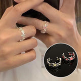 Flyshadow Fashion Pink Pentagram Stars Crystal Open Ring For Women Girl Sweet Adjustable Ring Vintage Irregular Aesthetics Y2K Jewelry