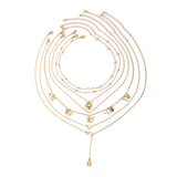 Flyshadow Golden Butterfly Women's Necklace Imitation Pearl Multi-Layer Exaggerated Banquet Mixed Love Clavicle Chain For Women Jewelry