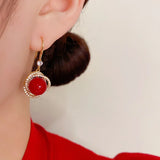 Fashionable Red Imitation Pearl Dangle Earrings for Versatile for Women Elegant Chic Design Perfect for Parties Luxury Jewelry