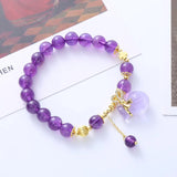 Flyshadow Natural Amethyst Crystal Bracelet for Women Ethnic Style Purple Beads Bangle with Purse Pendant New Arrival Friends Accessory