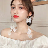 Flyshadow New Design Jewelry Long White Butterfly Tassel Earrings Party Gifts for Women Celebrity Exaggerated Wedding Dress Accessories