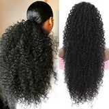 Flyshadow Drawstring Curly Ponytail Extension for African Women Afro Kinky Curly Hair Pieces Synthetic Heat Resistant