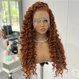 Flyshadow Ginger Long Deep Curly Lace Wig Synthetic Lace Front Wigs For Women Heat Resistant Friendly Cosplay Wig Orange Lace Hair Natural