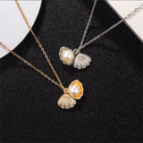 Flyshadow Rhinestone Imitation Pearl Necklace Ladies Fashion Gold Plated Clavicle Korea Jewelry for Women Girls New Neck Chain