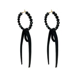 Flyshadow Summer Simple Sexy Black Ribbon Beaded Circular Earrings Long Earrings Internet Red Exaggerated Atmospheric Earrings Gifts