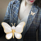 Flyshadow Women Fashion Creative Gifts Versatile Clothing Accessories Temperament White Butterfly Brooch Pearl Anti Glare Brooches Decor