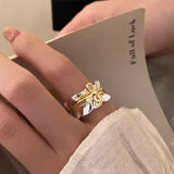 Flyshadow 2024 NEW  Metal Golden Silver Contrasting Bow Opening Rings for Women's Ms Unique Exquisite Daily Jewelry Gifts