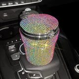 Flyshadow Car Ashtray Portable Bling Cigarette Smokeless Cylinder Cup Holder with Blue LED Light Indicator Car Accessories for Women