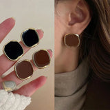 Flyshadow Square Black Color Korean Style Stud Earrings for Women Summer Fashion New In Jewlery Simple Female Party Earring