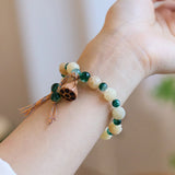 Flyshadow Natural Bodhi Root Bracelet with Light Green Flowers and Lotus Pattern Fresh Customized Jewelry for Women Perfect Gifts