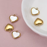 Flyshadow No Fade 5pcs Stainless Steel Love Heart Shell Charms Beads Pendants for DIY Necklace Bracelet Jewelry Making Handmade Supplies