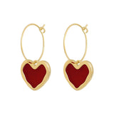 Flyshadow Red Enamel Oil Heart Dangle Earrings for Women Party Romantic Statement Jewelry Trendy Simple Golden Metal Hoop Earrings