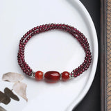 Flyshadow Natural Red Agate Barrel Beads Bracelet Three Circle Minimalist Personality Customized Jewelry for Women Daily Wear Prefect Gift