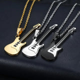 Flyshadow Creative Guitar Pendant Necklace Fashion Men Women Stainless Steel Metal Sweater Chain Hip Hop Punk Rock Jewelry Graduation Gift