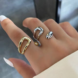 Flyshadow 2024 Trendy Vintage Elegant Irregular Adjustable Rings for Women Punk Geometric Hollow Open Ring Party Jewelry