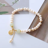 Flyshadow Natural Pearl and Agate Bracelet for Women Vintage French Style Fashion Jewelry with 14K Gold Plated Pendant Luxurious Accessory