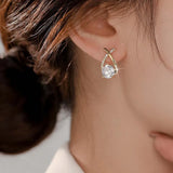 Flyshadow Fashion Shiny Zircon Cross Stud Earrings For Women Girls Korean Elegant Crystal Temperament Earrings Jewelry Wedding Gift