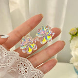 Flyshadow Colorful Resin Flower Stud Earrings for Women Wedding Party Sweet Jewelry Fashion Blooming Plant Charms Elegant Earrings